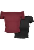 Urban Classics Ladies Off Shoulder Rib Tee 2-Pack redwine+black