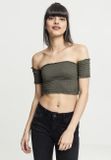 Urban Classics Ladies Cropped Cold Shoulder Smoke Top olive