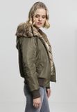 Urban Classics Ladies Imitation Fur Bomber Jacket dark olive