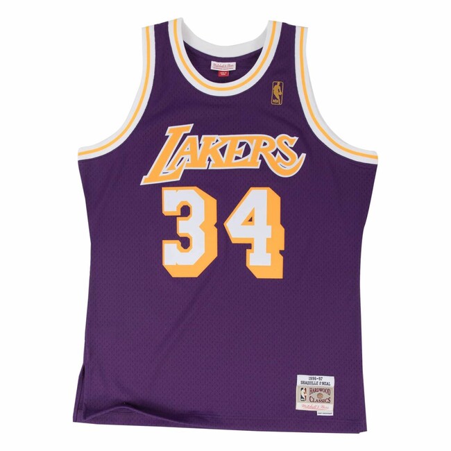 Mitchell & Ness Los Angeles Lakers #34 Shaquille O\'Neal Swingman Road Jersey purple