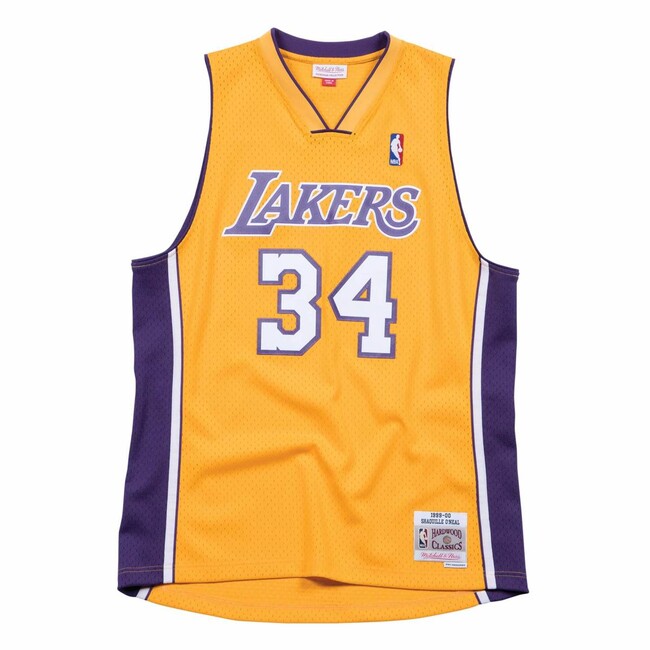 Mitchell & Ness Los Angeles Lakers #34 Shaquille O\'Neal yellow Swingman Jersey (SMJYGS18179)