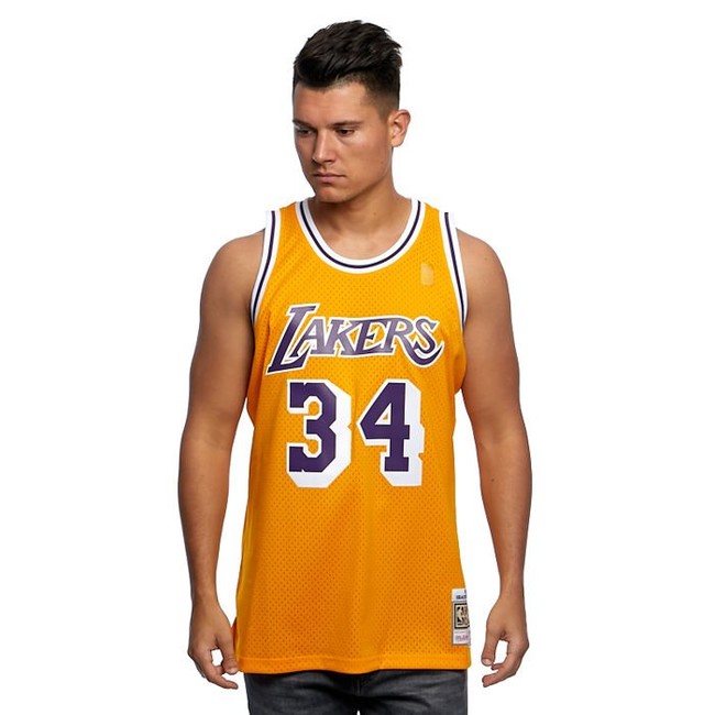 Mitchell & Ness Los Angeles Lakers #34 Shaquille O\'Neal yellow Swingman Jersey