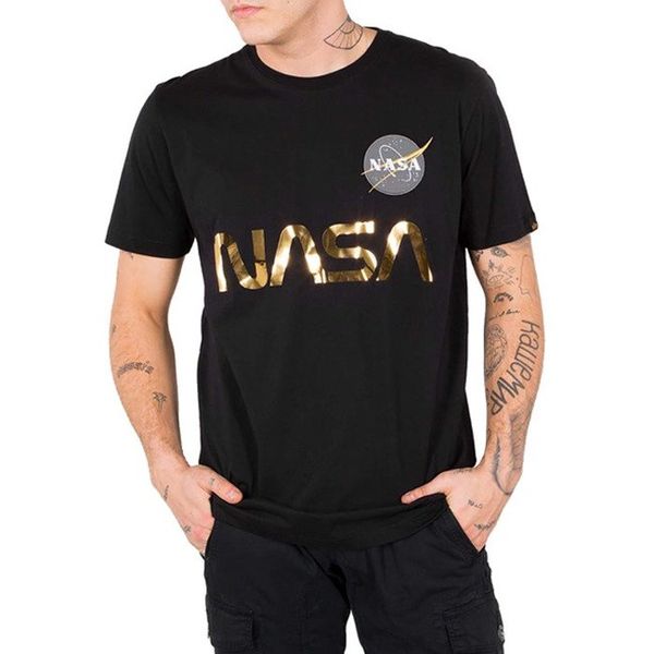 Férfi póló alpha industries NASA Reflective T-Shirt Black