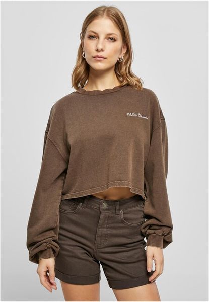 Urban Classics Ladies Cropped Small Embroidery Terry Crewneck brown