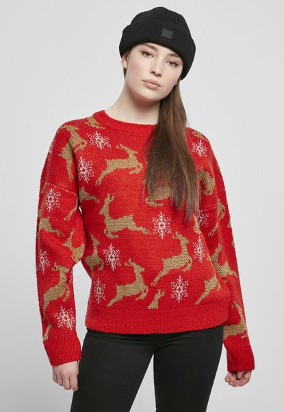 Urban Classics Ladies Oversized Christmas Sweater red/gold