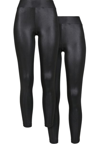 Urban Classics Ladies Synthetic Leather Leggings 2-Pack black+black