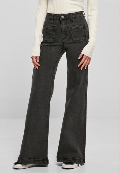 Urban Classics Ladies Vintage Flared Denim Pants black washed