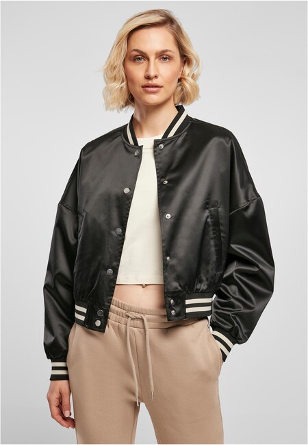 Urban Classics Ladies Short Oversized Satin College Jacket black